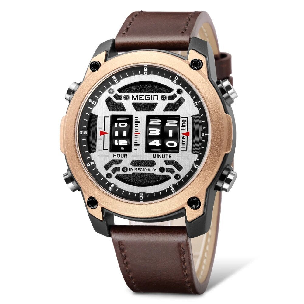 MEGIR Men's Watch Roller Business Casual Wristwatch Leather Fashion Sports Quartz Watch Chronograph Waterproof Male Clock 2142-17