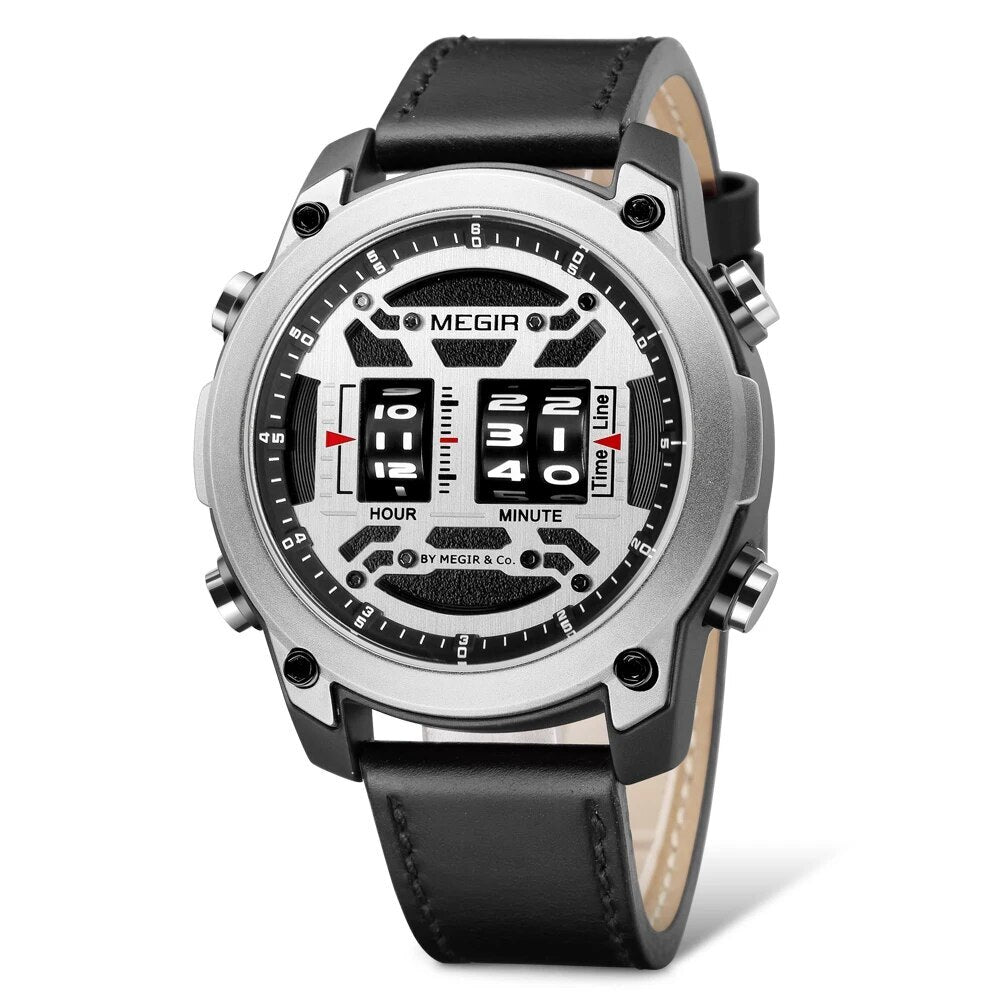 MEGIR Men's Watch Roller Business Casual Wristwatch Leather Fashion Sports Quartz Watch Chronograph Waterproof Male Clock 2142-19