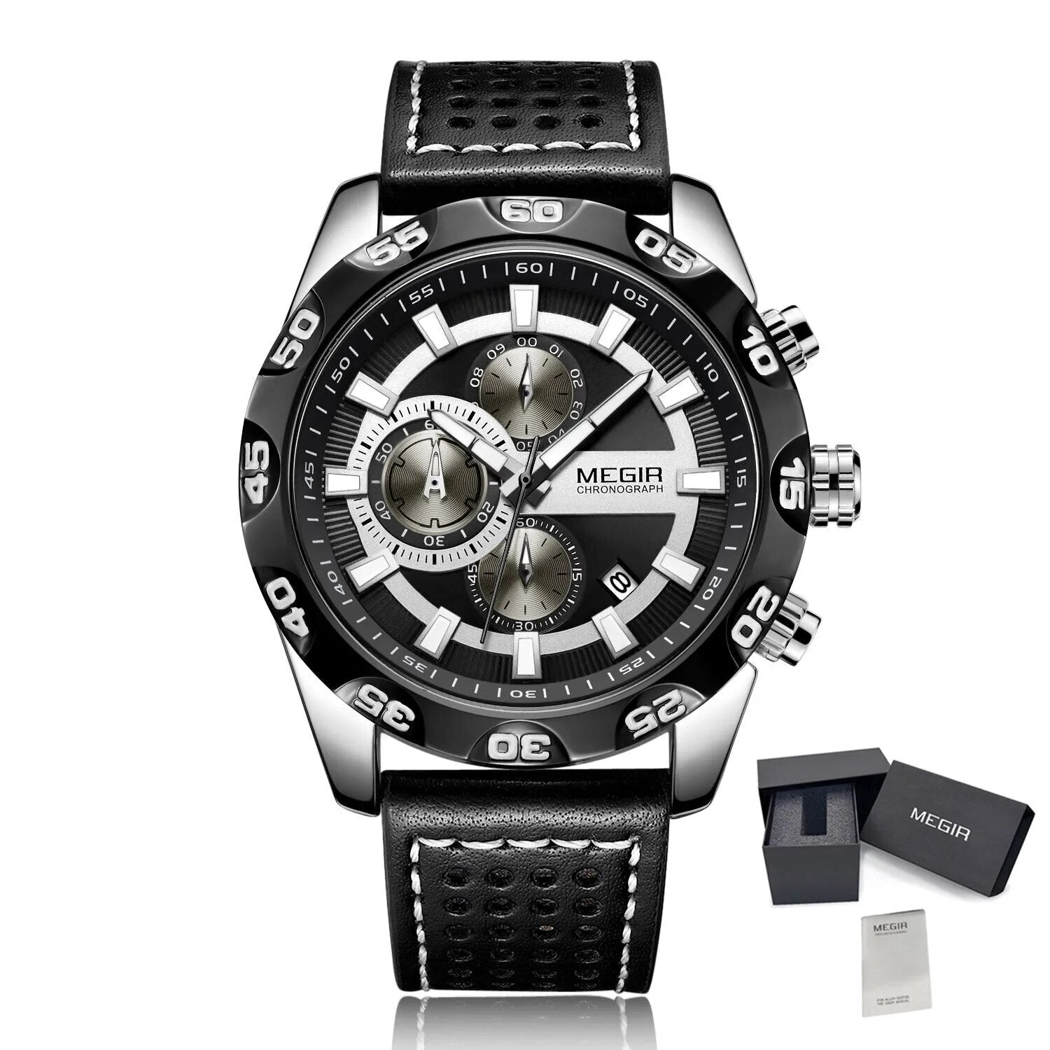 MEGIR Fashion Men's Watch Multifunctional Casual Sport Wristwatch Waterproof Luminous Male Quartz Chronograph Reloj Hombre 2096-16