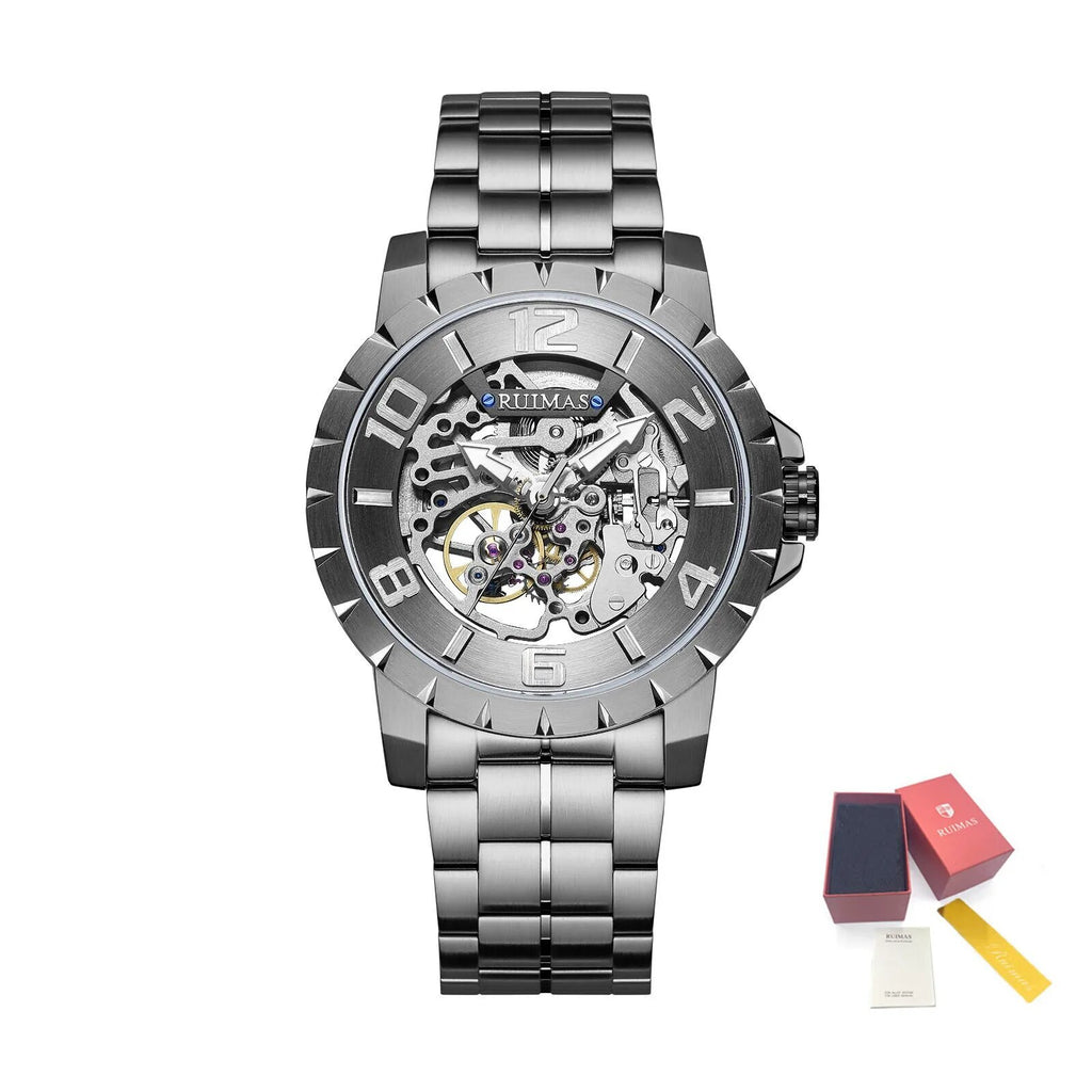 RUIMAS Men Mechanical Watch Luxury Automatic Stainless Steel Bracelet Wristwatches 5ATM Waterproof Clock Relogio Masculino 6784-14