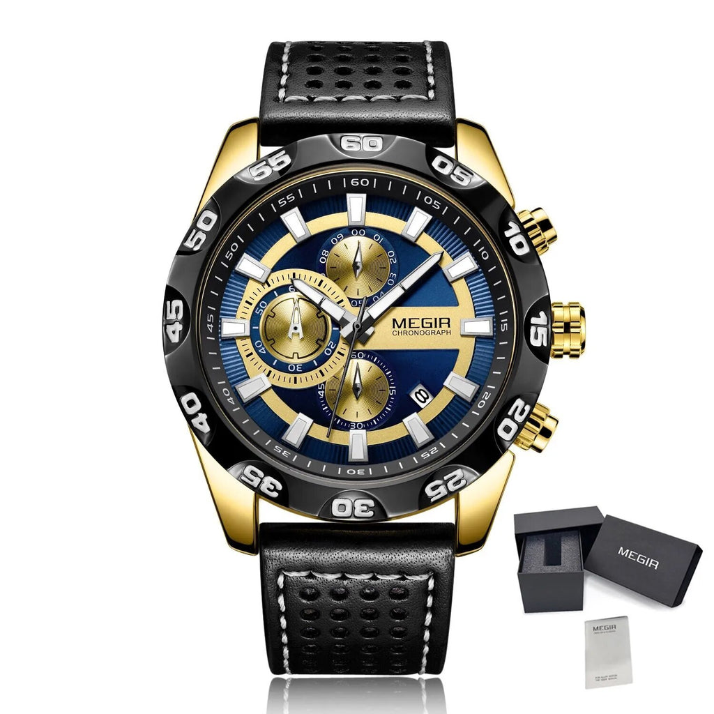 MEGIR Fashion Men's Watch Multifunctional Casual Sport Wristwatch Waterproof Luminous Male Quartz Chronograph Reloj Hombre 2096-14