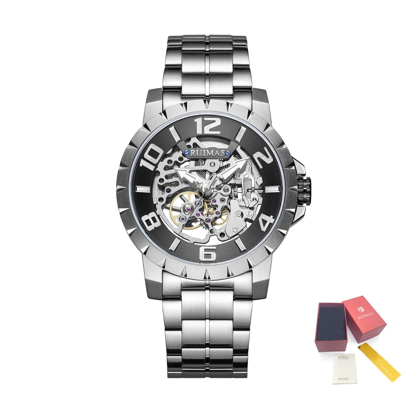 RUIMAS Men Mechanical Watch Luxury Automatic Stainless Steel Bracelet Wristwatches 5ATM Waterproof Clock Relogio Masculino 6784-15