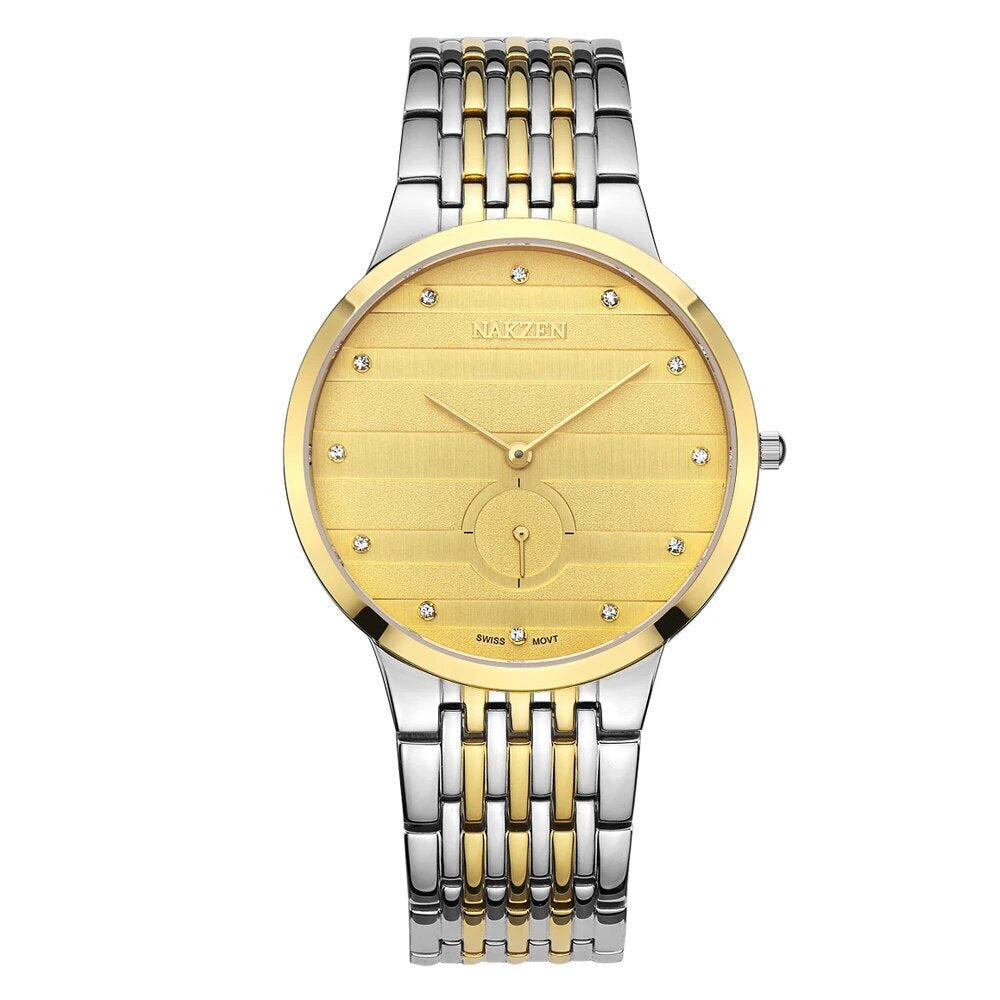 NAKZEN Commerce Diamond Men Watch Famous Luxury Brand Sapphire Watches Men's Stainless Steel Simple Black Gold Watch Male Clock 4036-1