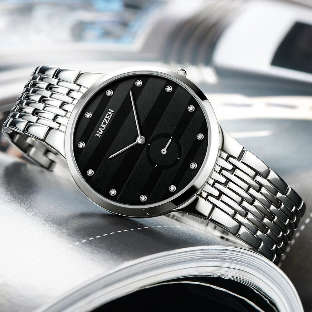 NAKZEN Commerce Diamond Men Watch Famous Luxury Brand Sapphire Watches Men's Stainless Steel Simple Black Gold Watch Male Clock 4036-4