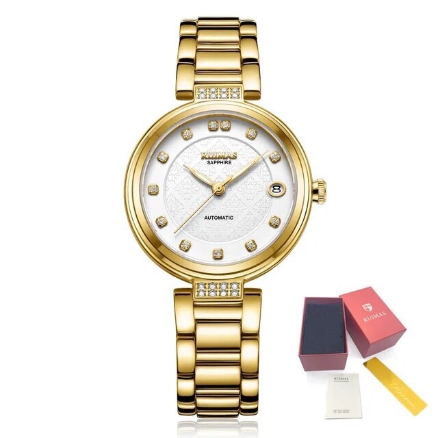 RUIMAS Women Automatic Mechanical Watch Steel Strap Ladies Business Wrist Watch Fashion Waterproof Date Clock Montre Femme 6756-13
