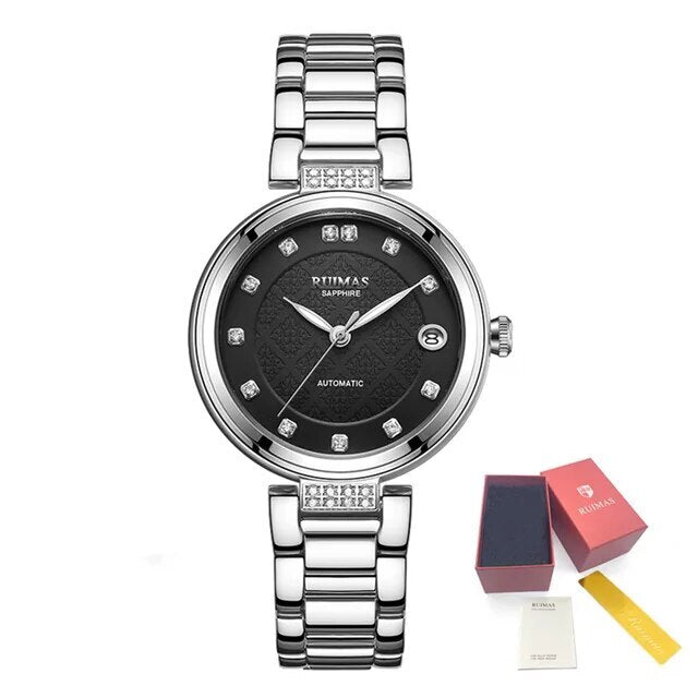 RUIMAS Women Automatic Mechanical Watch Steel Strap Ladies Business Wrist Watch Fashion Waterproof Date Clock Montre Femme 6756-15