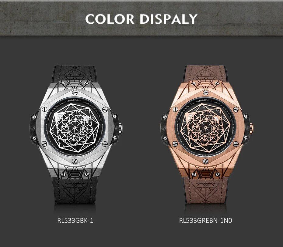 RUIMAS Men's Watches Fashion Sport Quartz Watch for Men Reloj Hombre Leather Belt Wrist Watch Waterproof Casual Clock 533-6