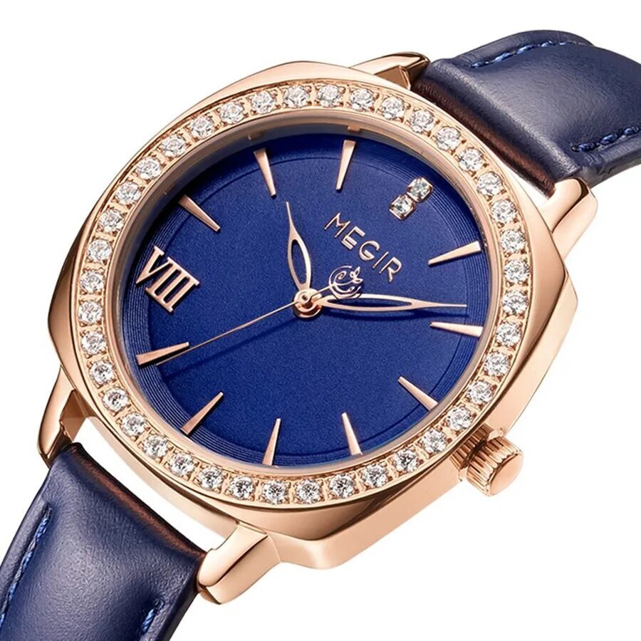 MEGIR Fashion Women Watch Luxury Diamond Leather Ladies Bracelet Watch Female Quartz Wristwatches Dress Clock Relogio Feminino 7029-6
