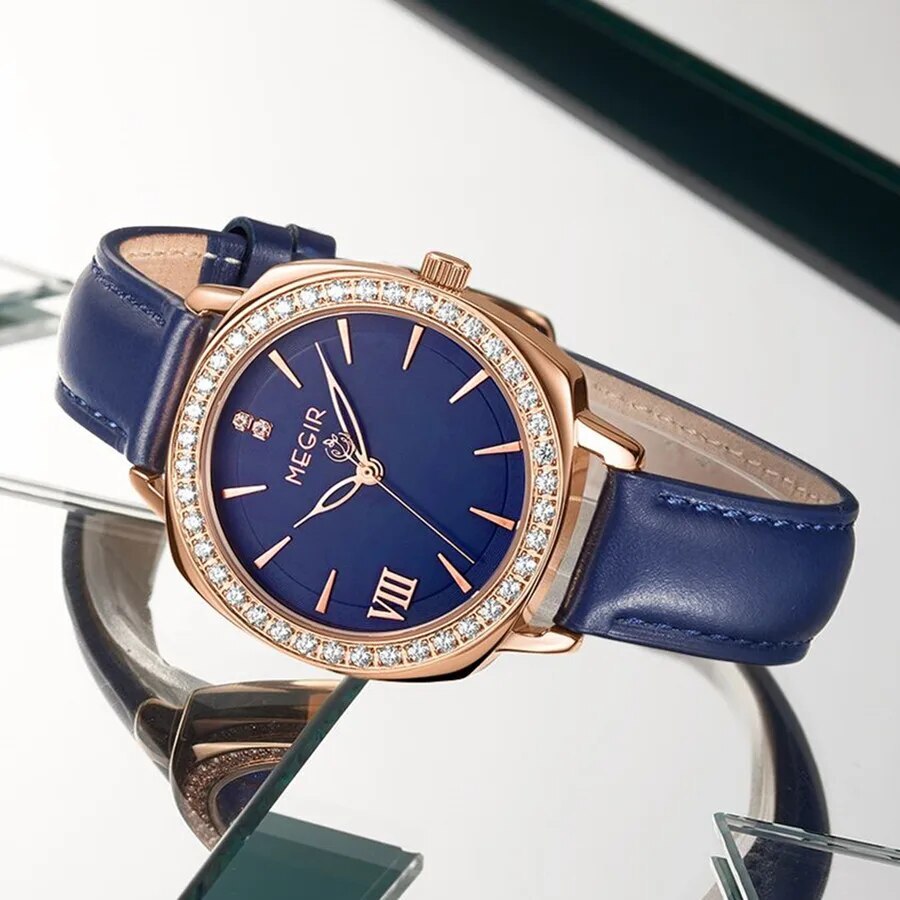 MEGIR Fashion Women Watch Luxury Diamond Leather Ladies Bracelet Watch Female Quartz Wristwatches Dress Clock Relogio Feminino 7029-4