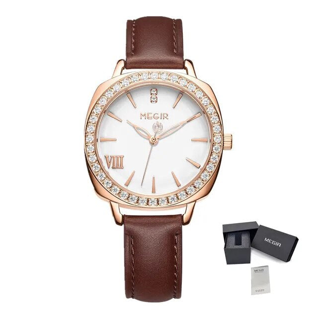 MEGIR Fashion Women Watch Luxury Diamond Leather Ladies Bracelet Watch Female Quartz Wristwatches Dress Clock Relogio Feminino 7029-12
