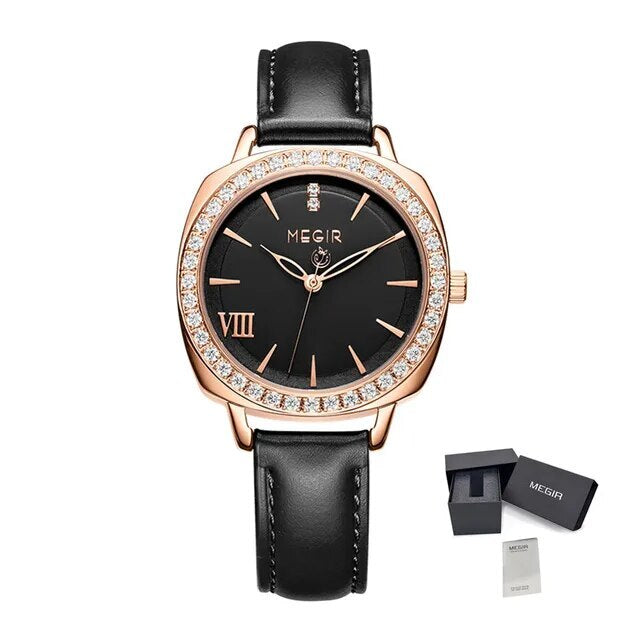MEGIR Fashion Women Watch Luxury Diamond Leather Ladies Bracelet Watch Female Quartz Wristwatches Dress Clock Relogio Feminino 7029-14