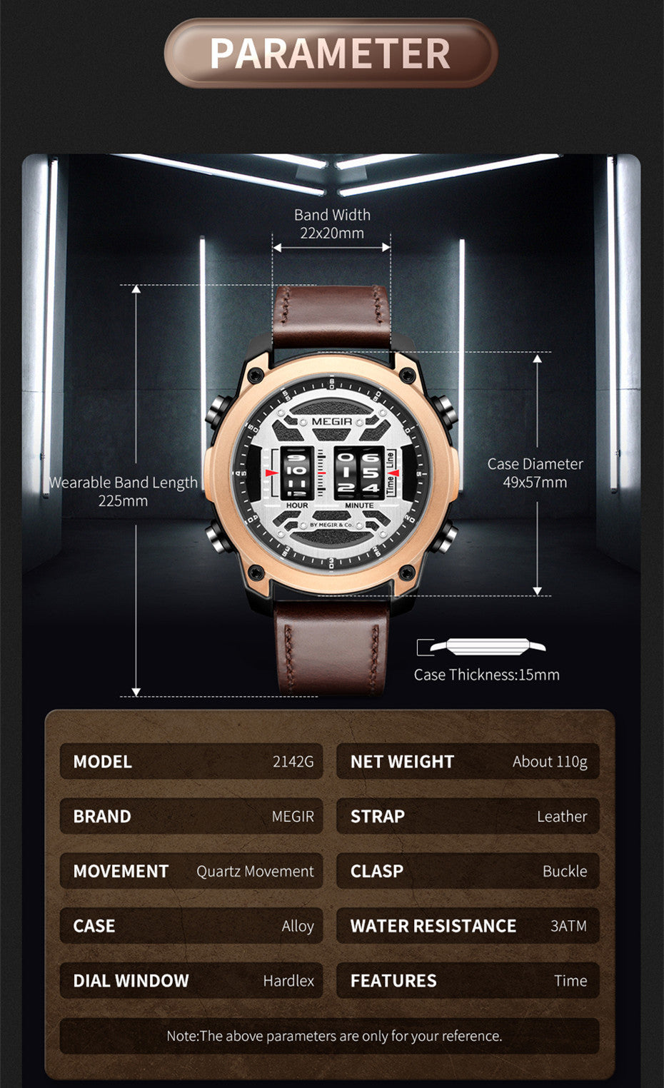 MEGIR Men's Watch Roller Business Casual Wristwatch Leather Fashion Sports Quartz Watch Chronograph Waterproof Male Clock 2142-10