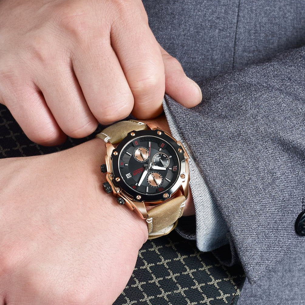 MEGIR Chronograph Men Business Watch Leather Strap Quartz Military Watch Clock Waterproof Date Clock Wristwatch Relogio Masculino 2074-2