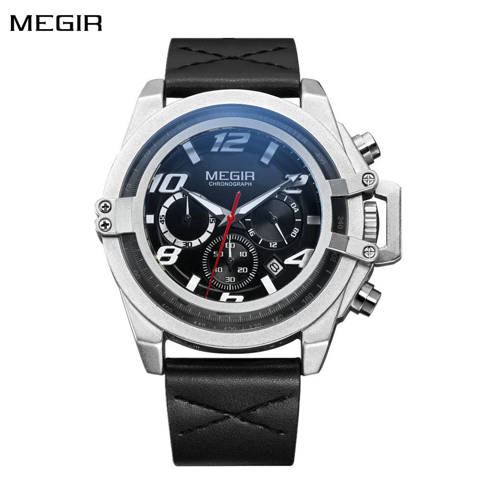 MEGIR Fashion Men Watches Leather Strap Sport Watch Chronograph Waterproof Quartz Wristwatch Clock Relogio Masculino 2052-0