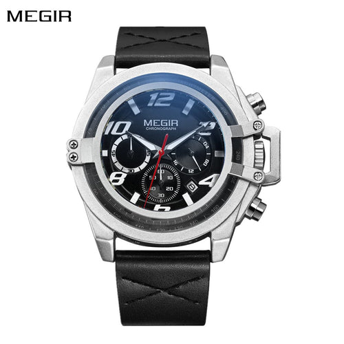 MEGIR Fashion Men Watches Leather Strap Sport Watch Chronograph Waterproof Quartz Wristwatch Clock Relogio Masculino 2052-0
