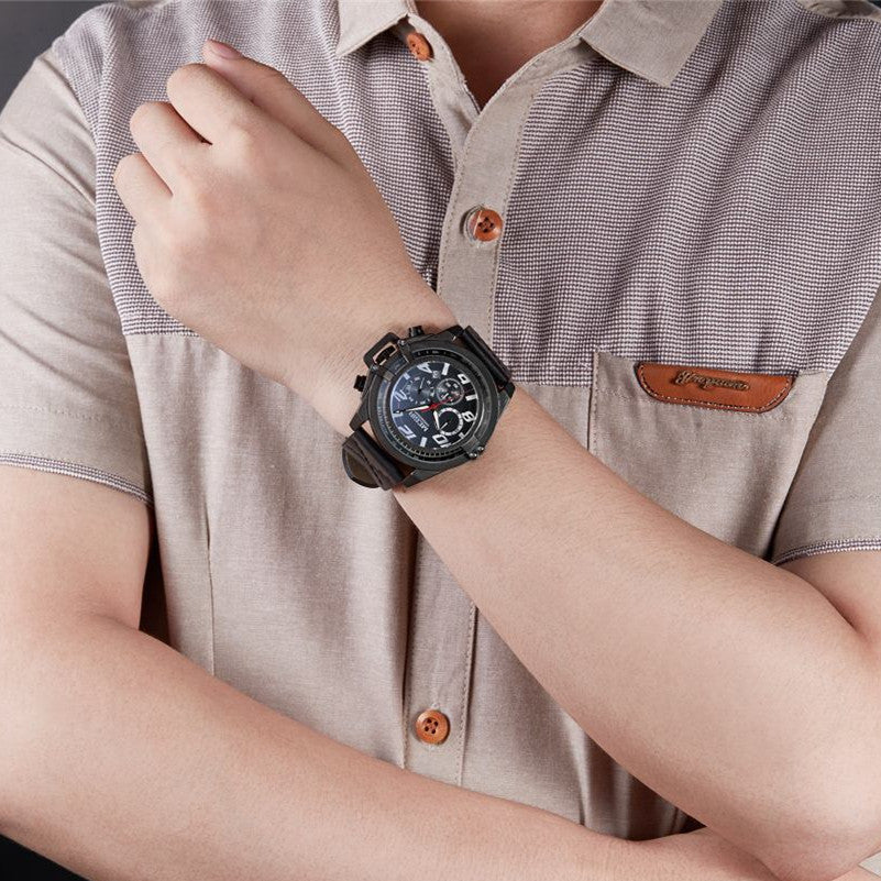 MEGIR Fashion Men Watches Leather Strap Sport Watch Chronograph Waterproof Quartz Wristwatch Clock Relogio Masculino 2052-2
