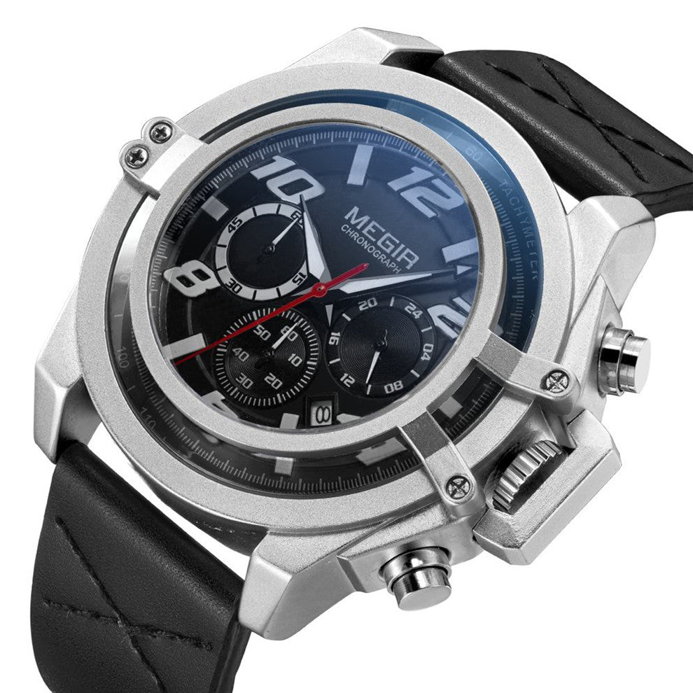 MEGIR Fashion Men Watches Leather Strap Sport Watch Chronograph Waterproof Quartz Wristwatch Clock Relogio Masculino 2052-5
