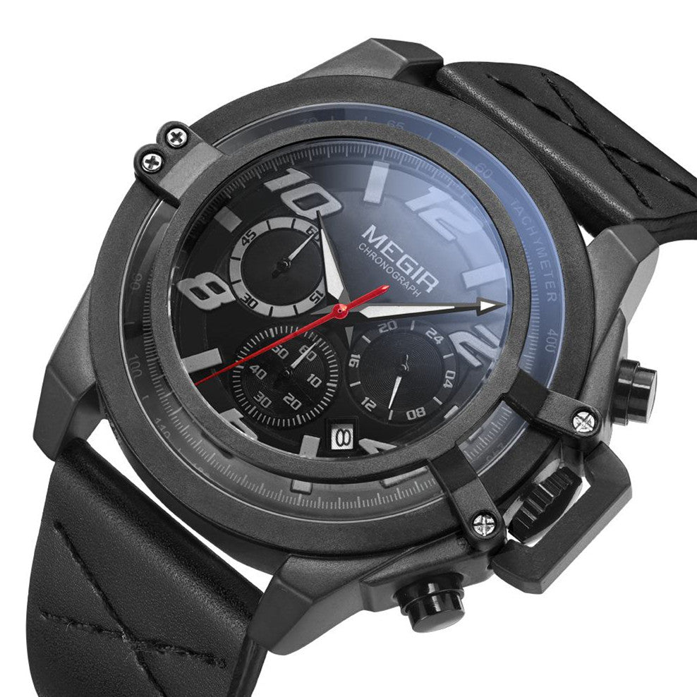 MEGIR Fashion Men Watches Leather Strap Sport Watch Chronograph Waterproof Quartz Wristwatch Clock Relogio Masculino 2052-7