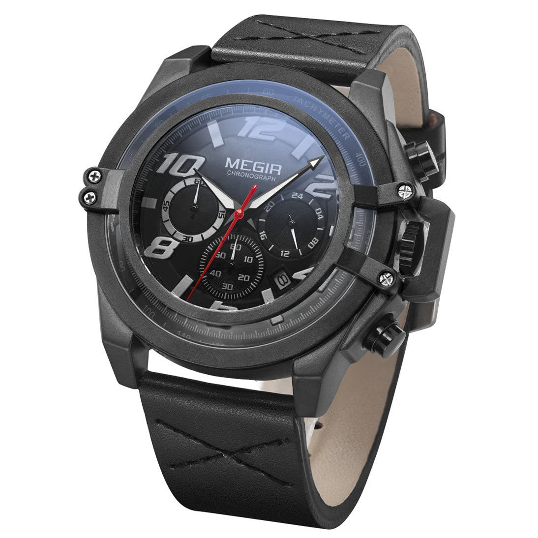 MEGIR Fashion Men Watches Leather Strap Sport Watch Chronograph Waterproof Quartz Wristwatch Clock Relogio Masculino 2052-8