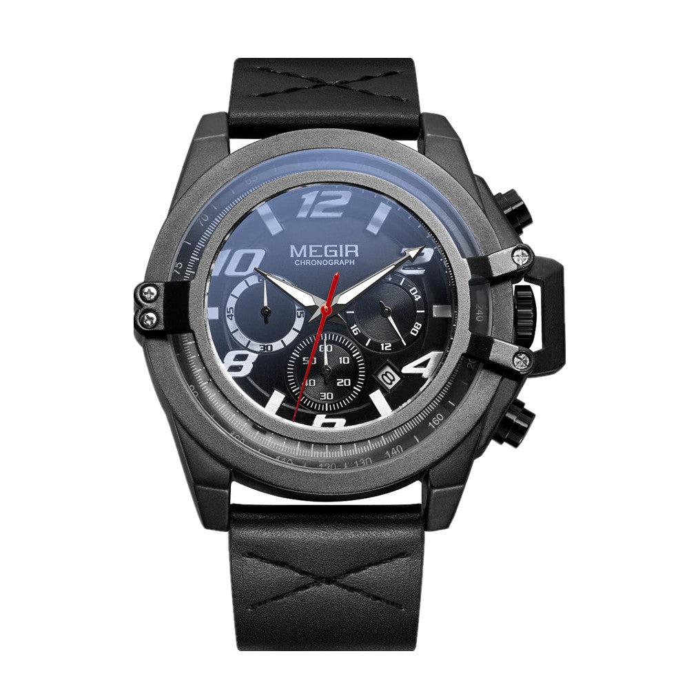 MEGIR Fashion Men Watches Leather Strap Sport Watch Chronograph Waterproof Quartz Wristwatch Clock Relogio Masculino 2052-9