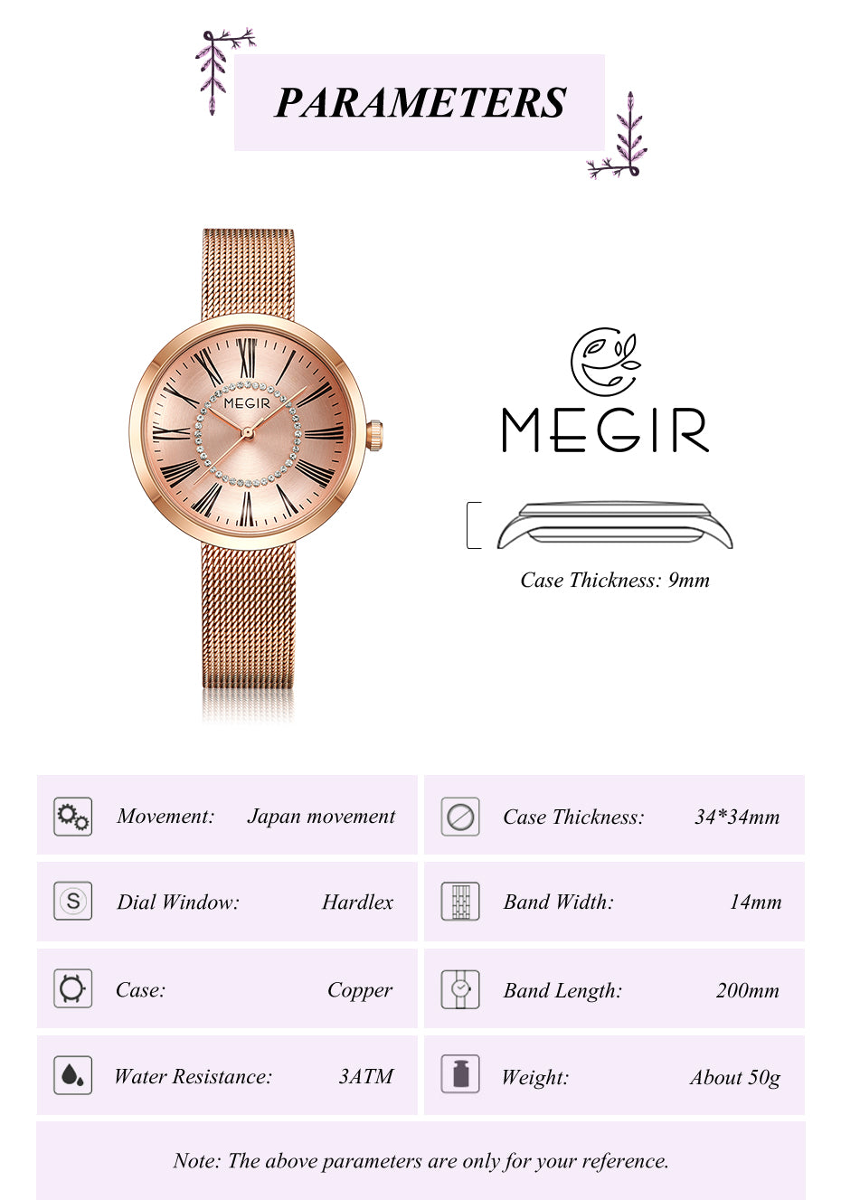 MEGIR Luxury Women Watches Fashion Quartz Watch Ladies Clock Stainless Steel Waterproof Female Watch Relogio Feminino 7014-4
