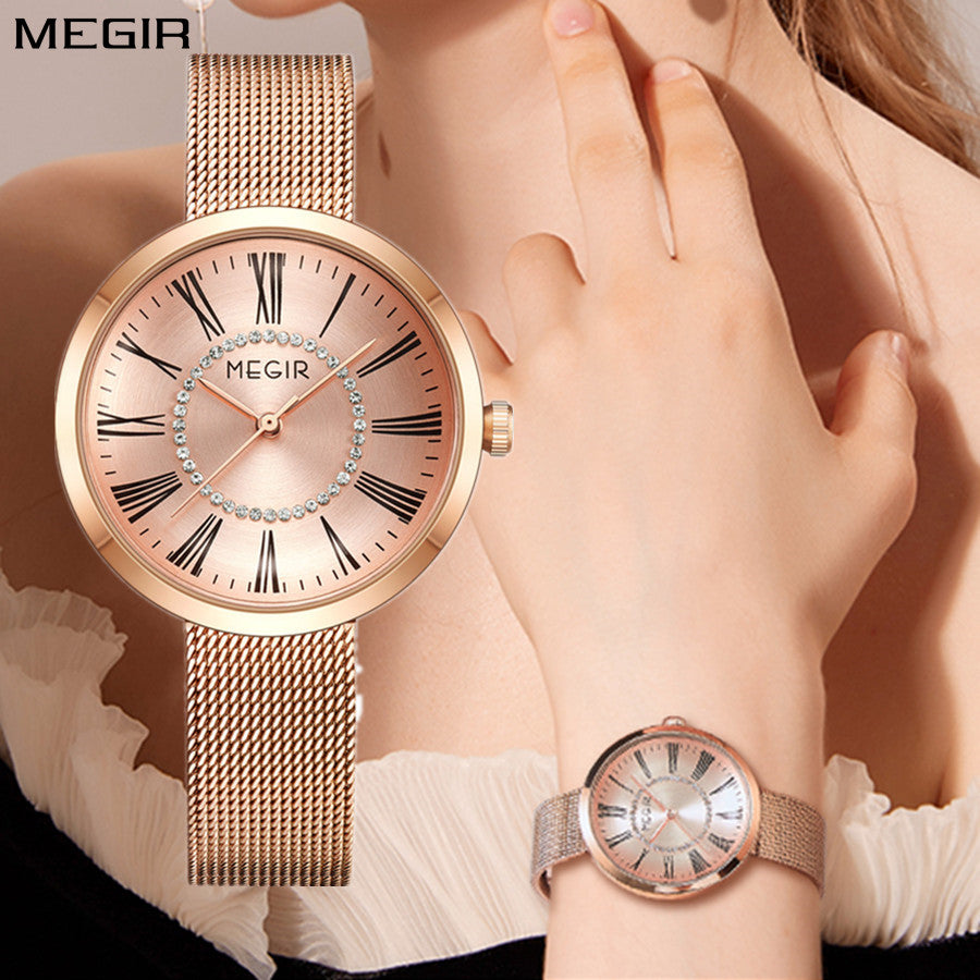 MEGIR Luxury Women Watches Fashion Quartz Watch Ladies Clock Stainless Steel Waterproof Female Watch Relogio Feminino 7014-0