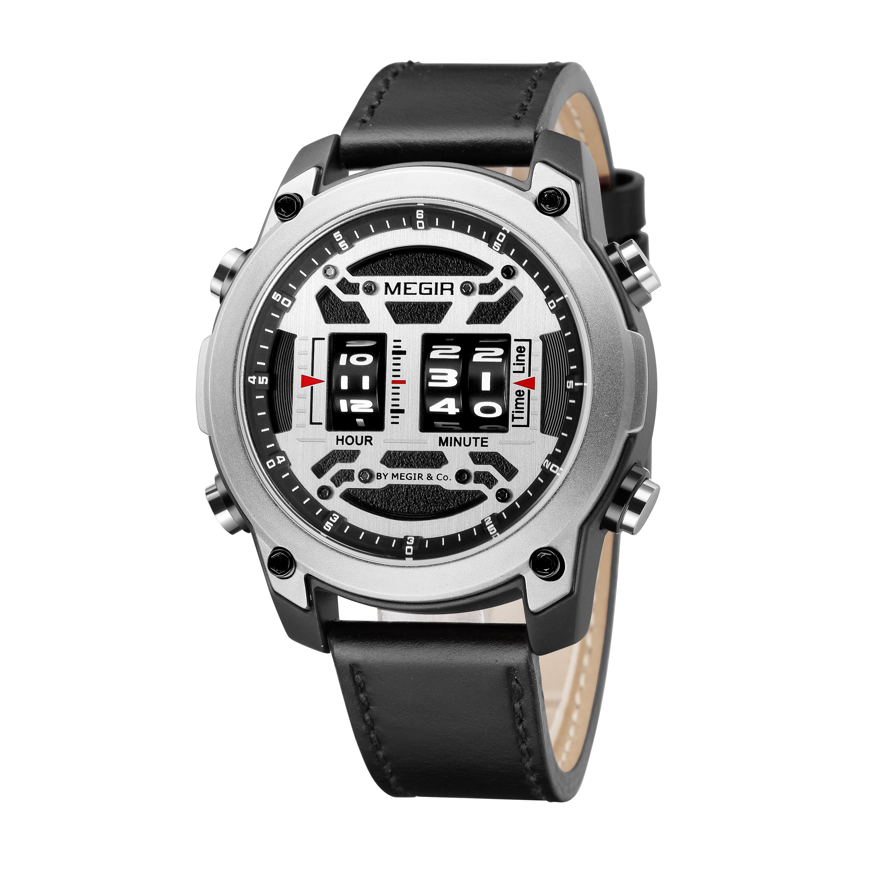 MEGIR Men's Watch Roller Business Casual Wristwatch Leather Fashion Sports Quartz Watch Chronograph Waterproof Male Clock 2142-13