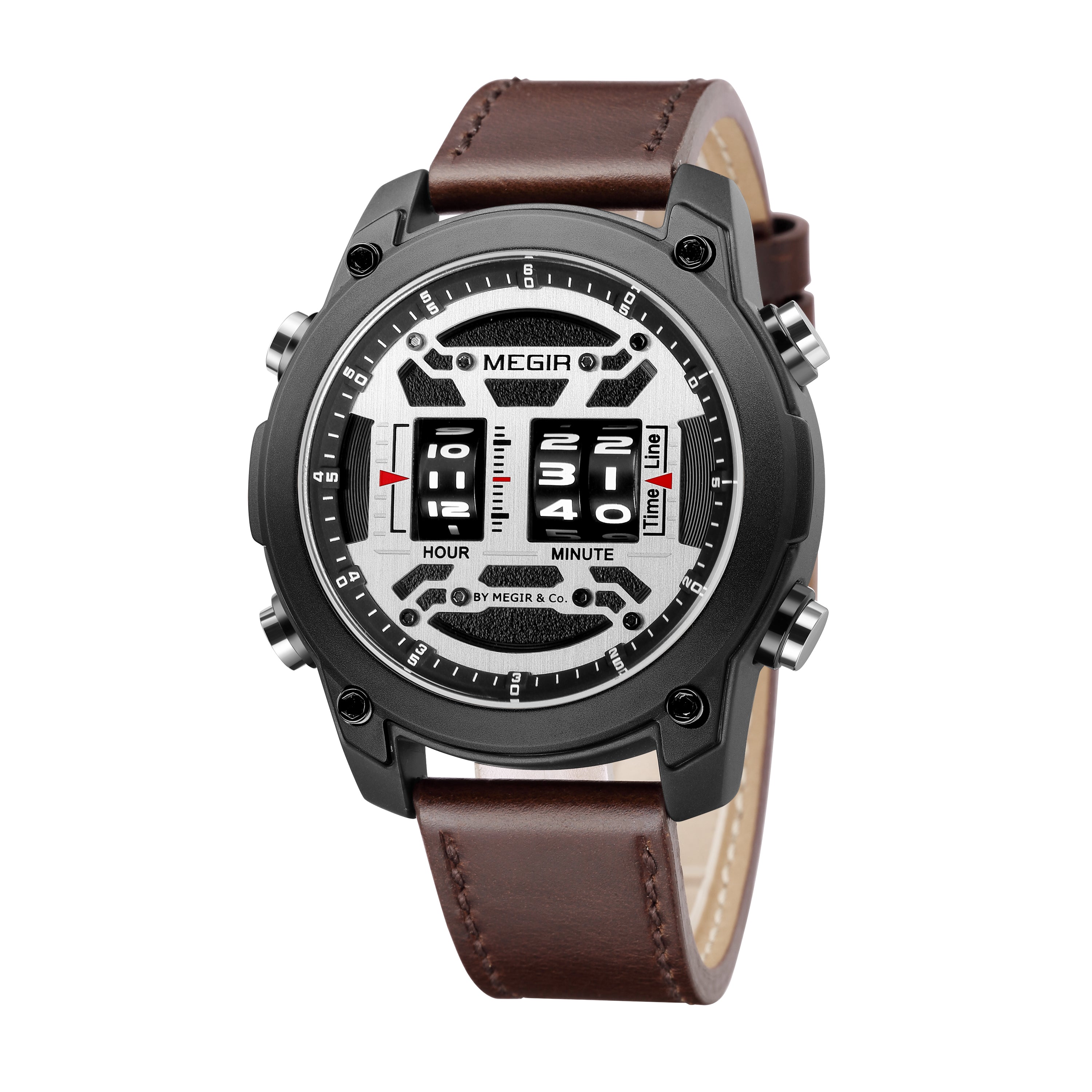 MEGIR Men's Watch Roller Business Casual Wristwatch Leather Fashion Sports Quartz Watch Chronograph Waterproof Male Clock 2142-14