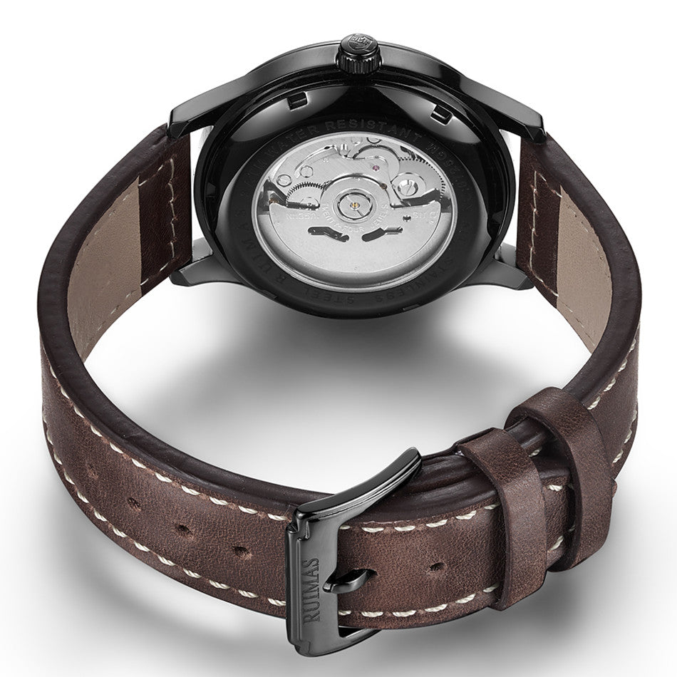 RUIMAS Men Watches Fashion Automatic Mechanical Watch Date Waterproof Business Clock Leather Strap Wristwatch 6725-8