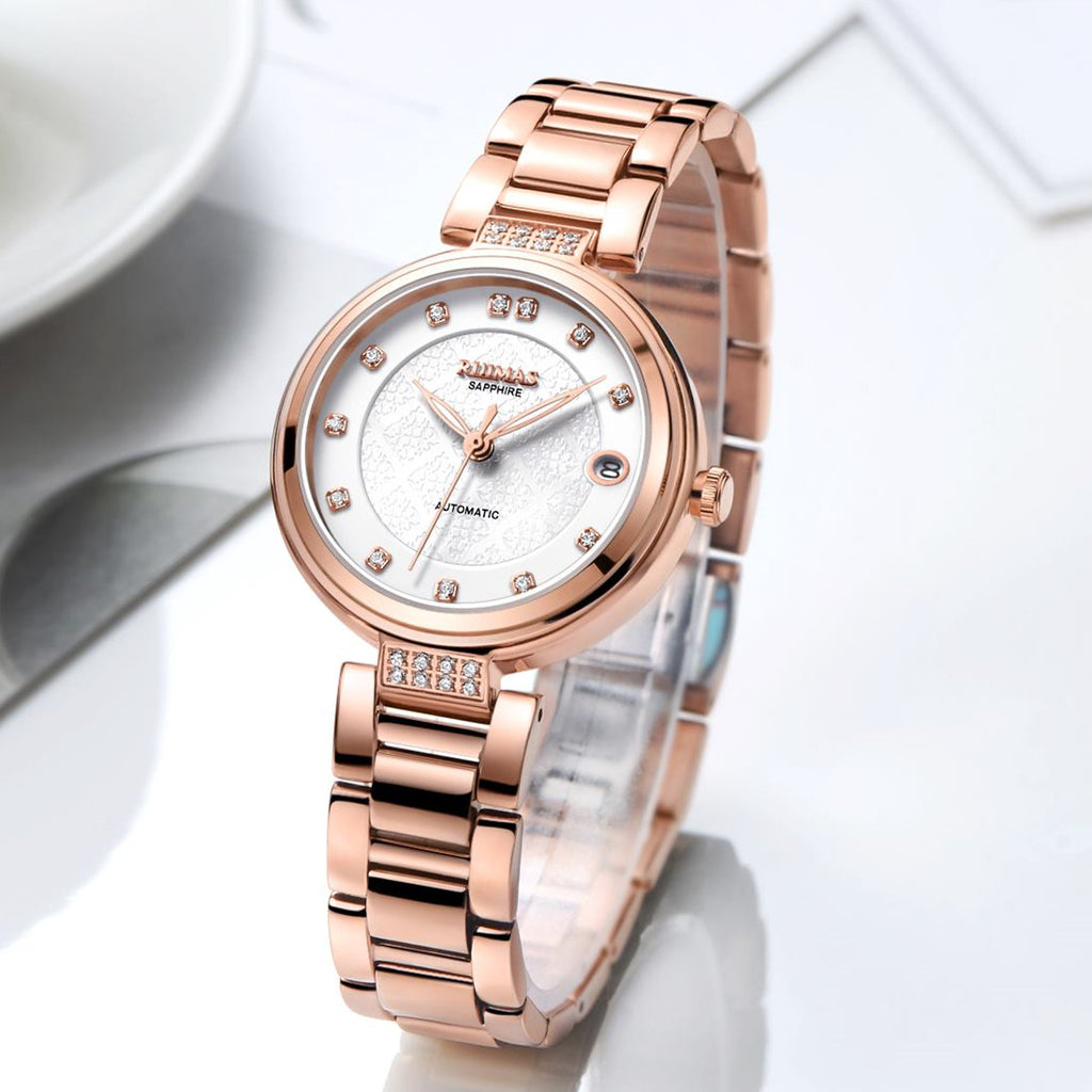 RUIMAS Women Automatic Mechanical Watch Steel Strap Ladies Business Wrist Watch Fashion Waterproof Date Clock Montre Femme 6756-5