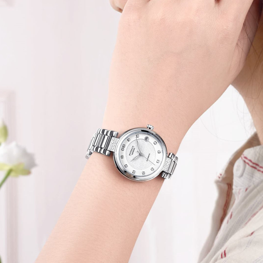 RUIMAS Women Automatic Mechanical Watch Steel Strap Ladies Business Wrist Watch Fashion Waterproof Date Clock Montre Femme 6756-2
