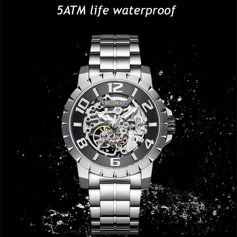 RUIMAS Men Mechanical Watch Luxury Automatic Stainless Steel Bracelet Wristwatches 5ATM Waterproof Clock Relogio Masculino 6784-5