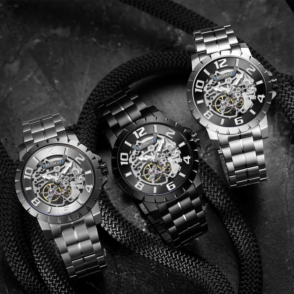 RUIMAS Men Mechanical Watch Luxury Automatic Stainless Steel Bracelet Wristwatches 5ATM Waterproof Clock Relogio Masculino 6784-4