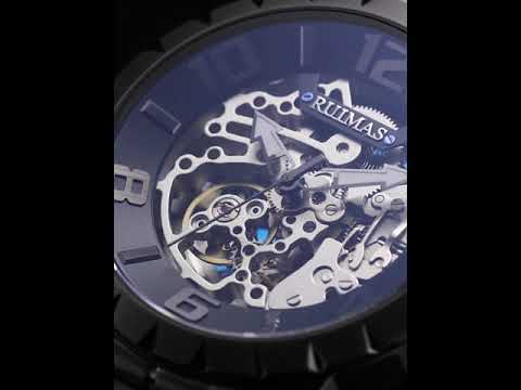 RUIMAS Men Mechanical Watch Luxury Automatic Stainless Steel Bracelet Wristwatches 5ATM Waterproof Clock Relogio Masculino 6784-13
