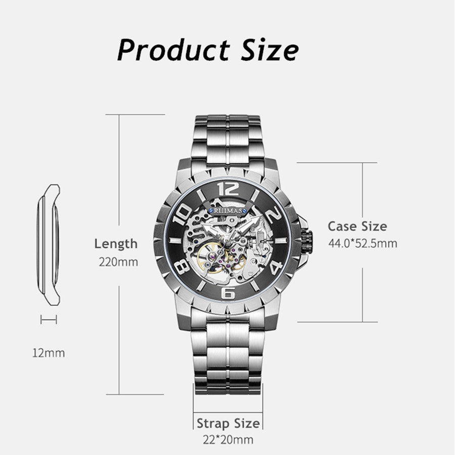 RUIMAS Men Mechanical Watch Luxury Automatic Stainless Steel Bracelet Wristwatches 5ATM Waterproof Clock Relogio Masculino 6784-6