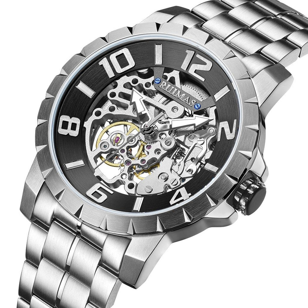 RUIMAS Men Mechanical Watch Luxury Automatic Stainless Steel Bracelet Wristwatches 5ATM Waterproof Clock Relogio Masculino 6784-9
