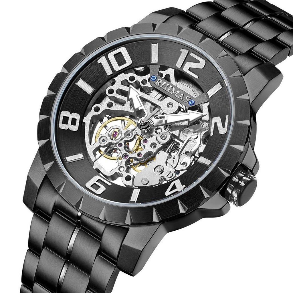 RUIMAS Men Mechanical Watch Luxury Automatic Stainless Steel Bracelet Wristwatches 5ATM Waterproof Clock Relogio Masculino 6784-11