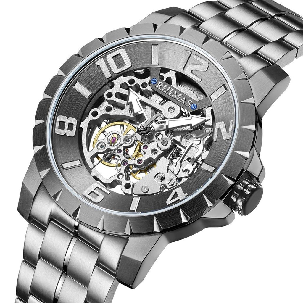 RUIMAS Men Mechanical Watch Luxury Automatic Stainless Steel Bracelet Wristwatches 5ATM Waterproof Clock Relogio Masculino 6784-10