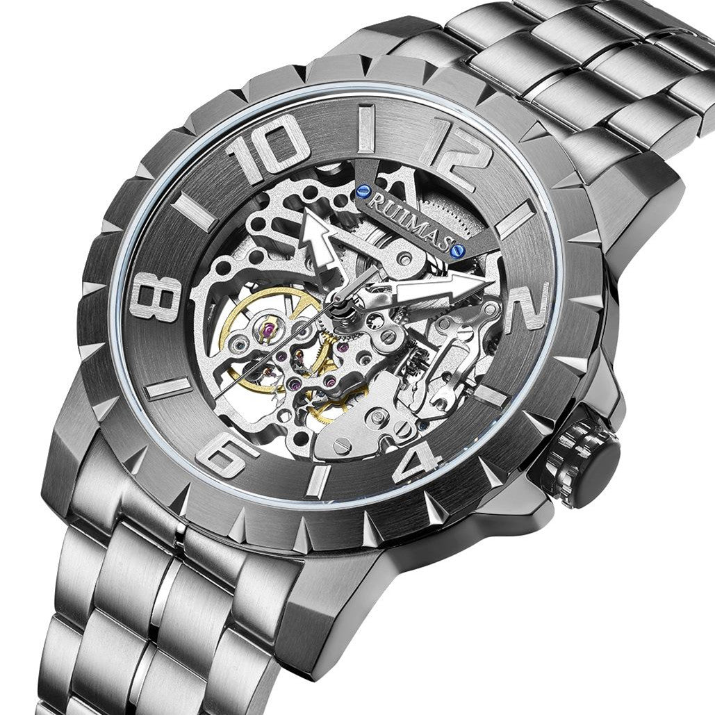RUIMAS Men Mechanical Watch Luxury Automatic Stainless Steel Bracelet Wristwatches 5ATM Waterproof Clock Relogio Masculino 6784-10