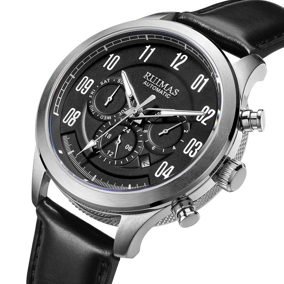 RUIMAS Luxury Casual Sport Watch for Men's Automatic Mechanical Watches Leather Luminous Man Clock Wrist Watch Chronograph 6785-7