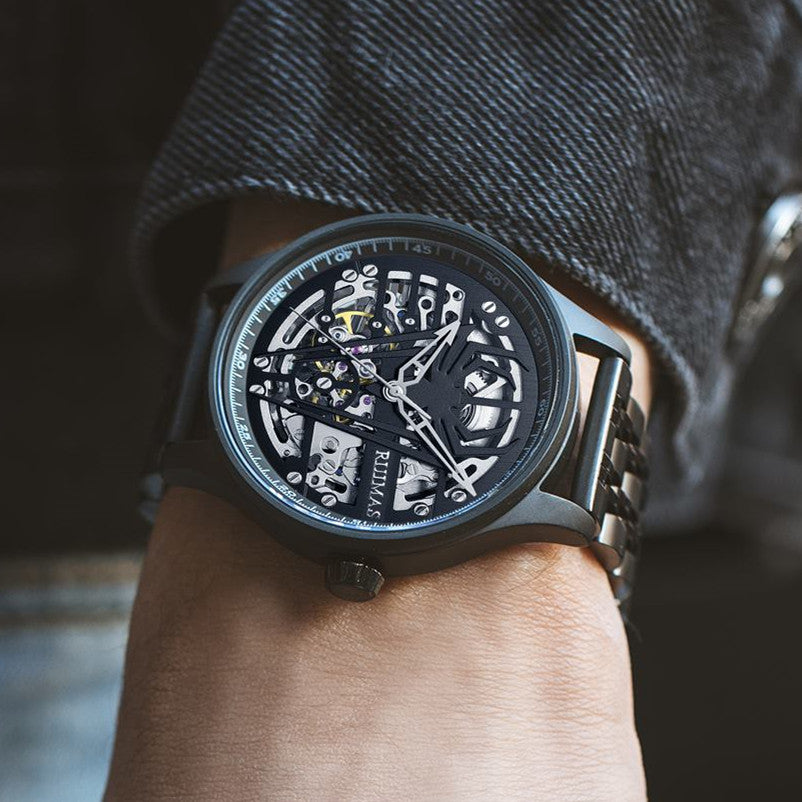 RUIMAS Watches for Men Top Brand Luxury Mechanical Chronograph Clock Stainless Steel Casual Wrist Watch Man Business Watch 6787-4