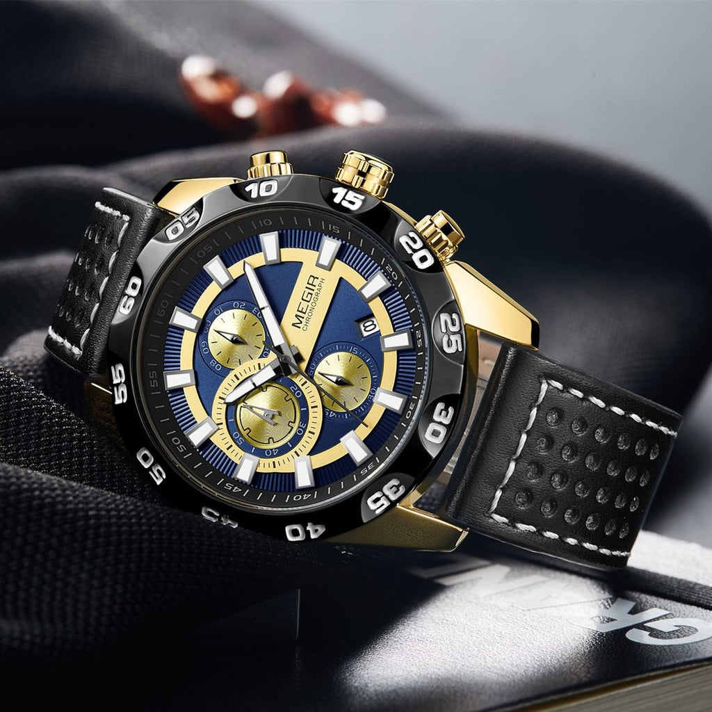 MEGIR Fashion Men's Watch Multifunctional Casual Sport Wristwatch Waterproof Luminous Male Quartz Chronograph Reloj Hombre 2096-5