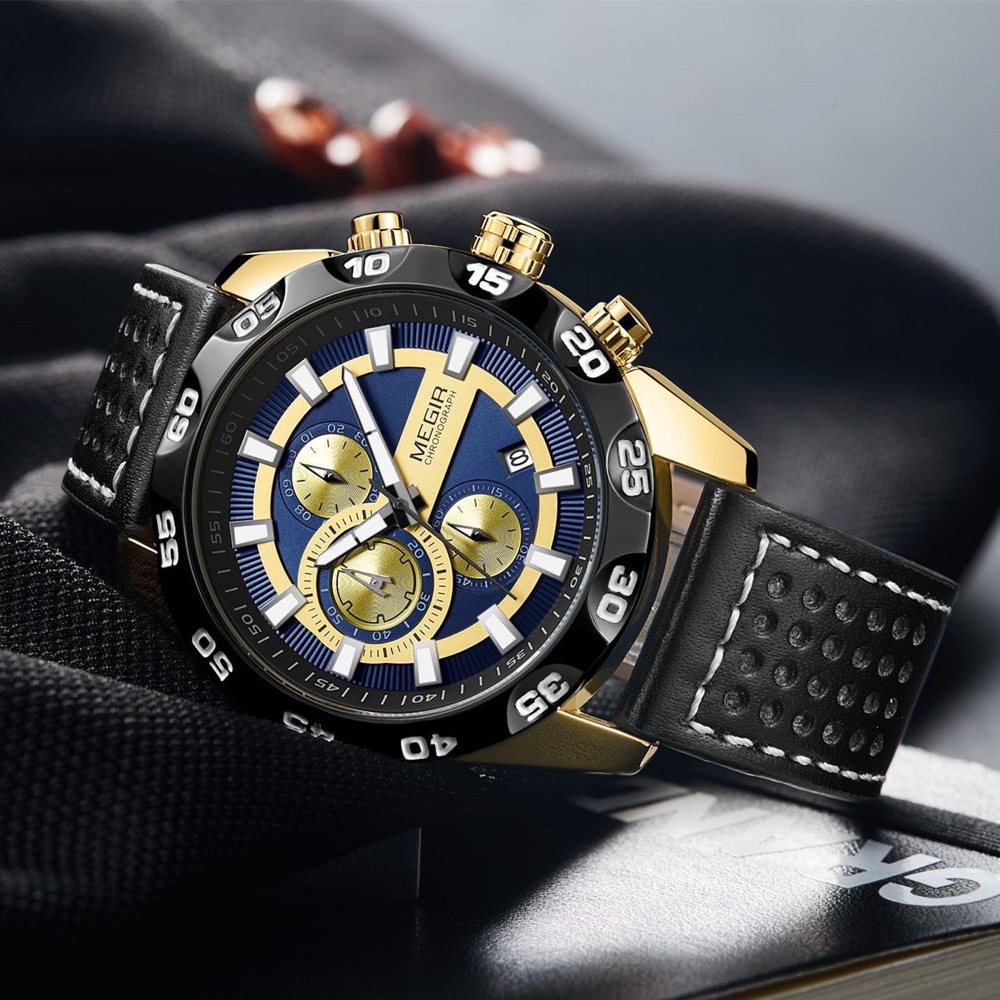 MEGIR Fashion Men's Watch Multifunctional Casual Sport Wristwatch Waterproof Luminous Male Quartz Chronograph Reloj Hombre 2096-5