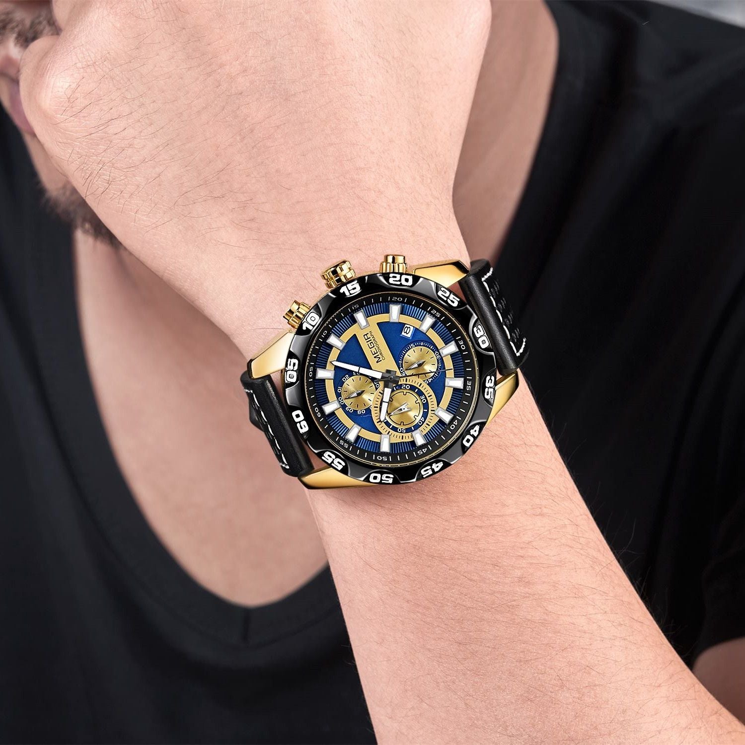 MEGIR Fashion Men's Watch Multifunctional Casual Sport Wristwatch Waterproof Luminous Male Quartz Chronograph Reloj Hombre 2096-2