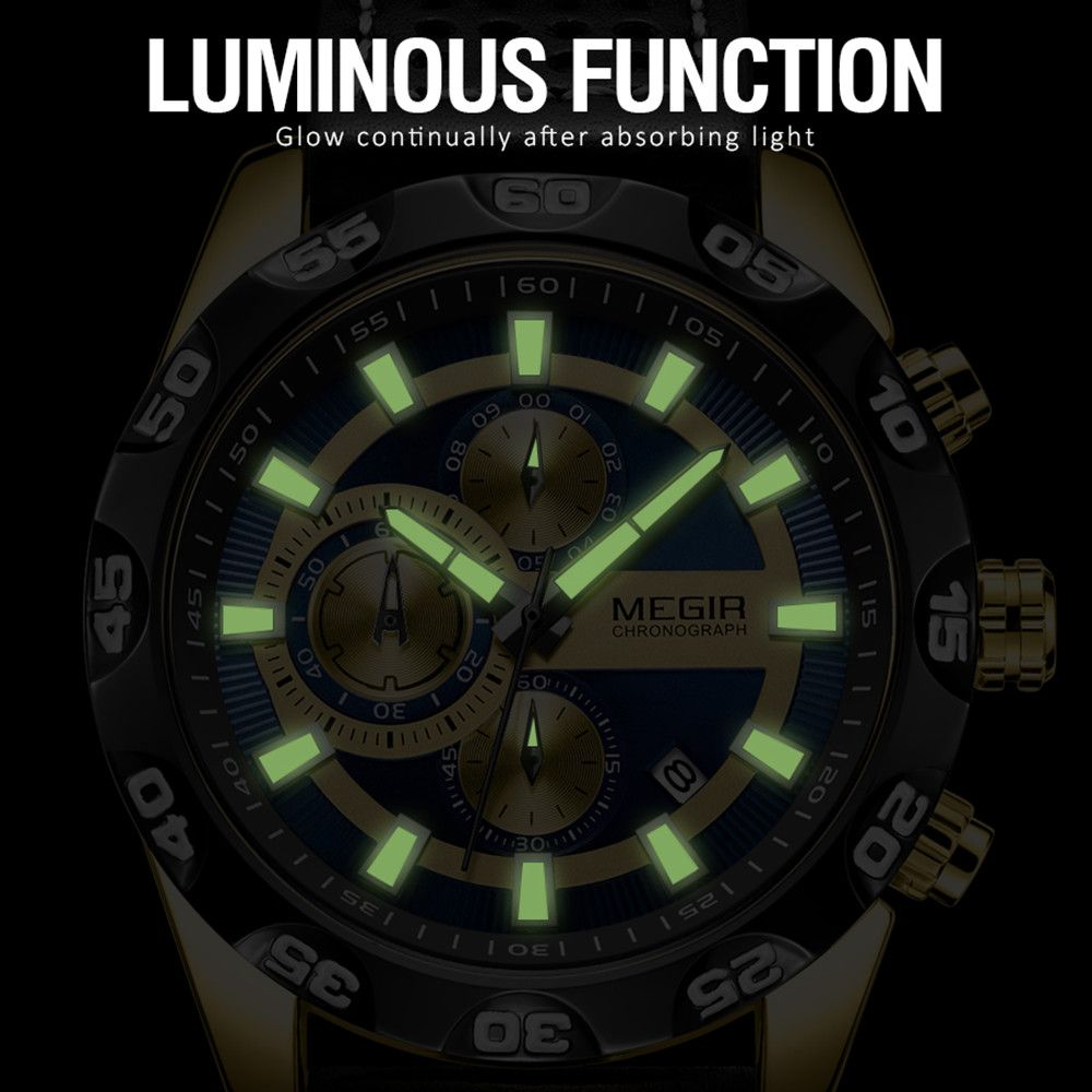 MEGIR Fashion Men's Watch Multifunctional Casual Sport Wristwatch Waterproof Luminous Male Quartz Chronograph Reloj Hombre 2096-8