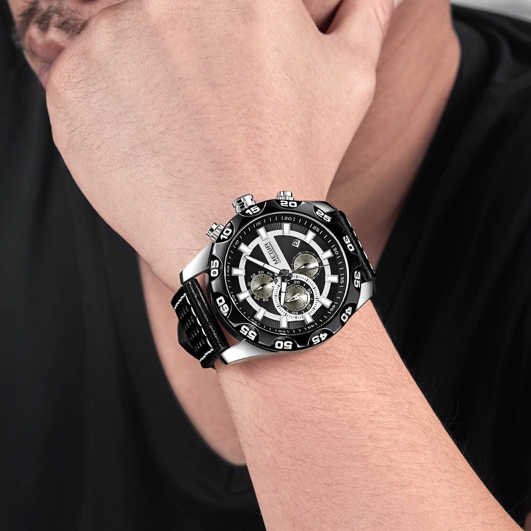 MEGIR Fashion Men's Watch Multifunctional Casual Sport Wristwatch Waterproof Luminous Male Quartz Chronograph Reloj Hombre 2096-3