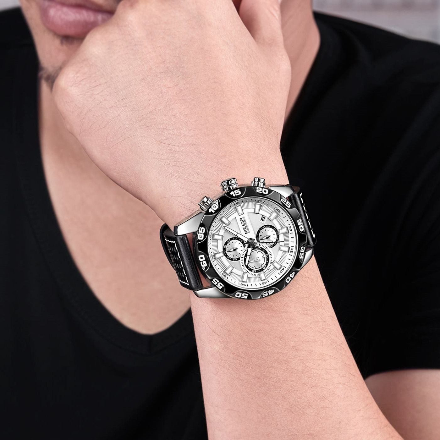 MEGIR Fashion Men's Watch Multifunctional Casual Sport Wristwatch Waterproof Luminous Male Quartz Chronograph Reloj Hombre 2096-4