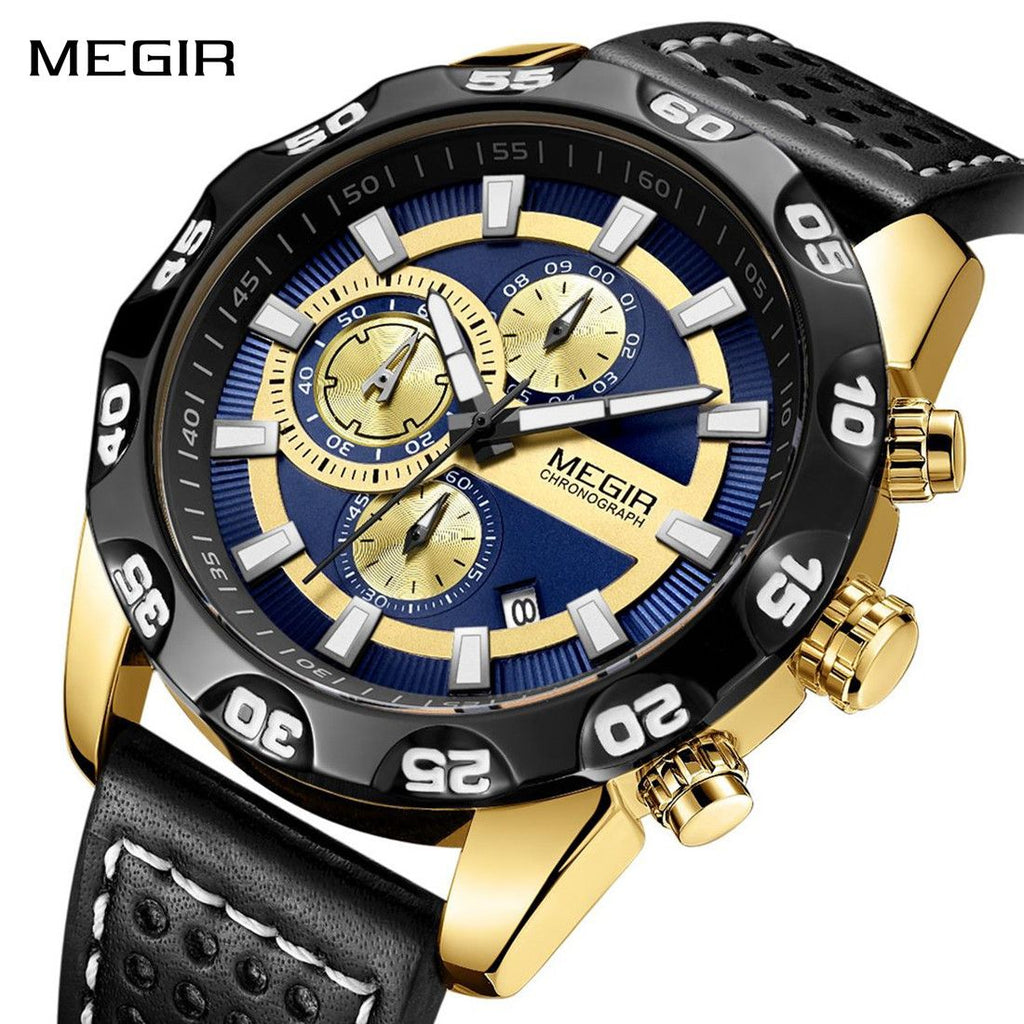 MEGIR Fashion Men's Watch Multifunctional Casual Sport Wristwatch Waterproof Luminous Male Quartz Chronograph Reloj Hombre 2096-0