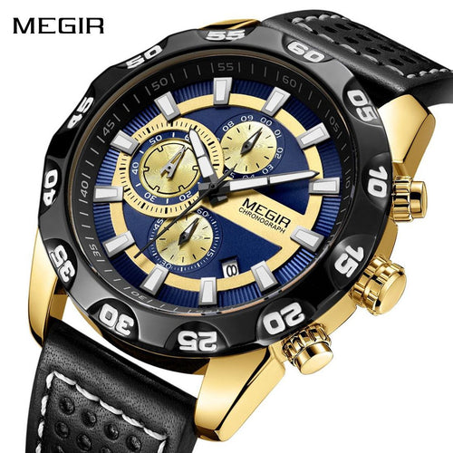 MEGIR Fashion Men's Watch Multifunctional Casual Sport Wristwatch Waterproof Luminous Male Quartz Chronograph Reloj Hombre 2096-0