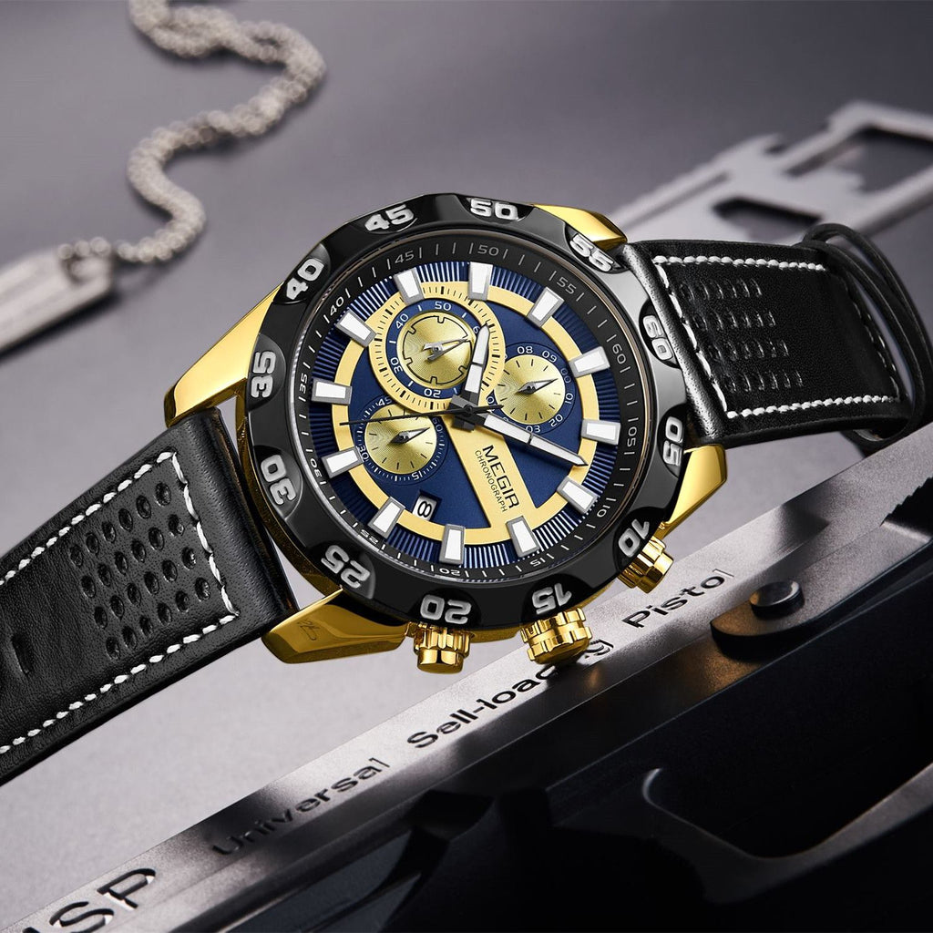 MEGIR Fashion Men's Watch Multifunctional Casual Sport Wristwatch Waterproof Luminous Male Quartz Chronograph Reloj Hombre 2096-6